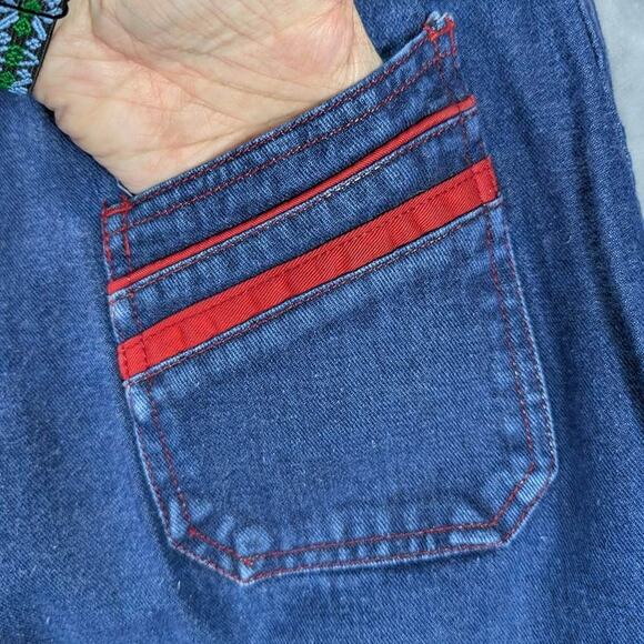 Vtg castle sq Jeans Womens 15/16 Blue Denim Red Contrast Stitching Retro 1970s - Picture 10 of 11